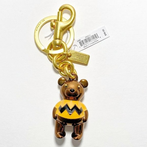Coach X Peanuts Charlie Brown Bear Bag Keychain Charm #5398 NWT - Picture 7 of 7